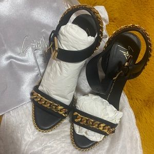 Giuseppe Zanotti Design black and gold wedged heels